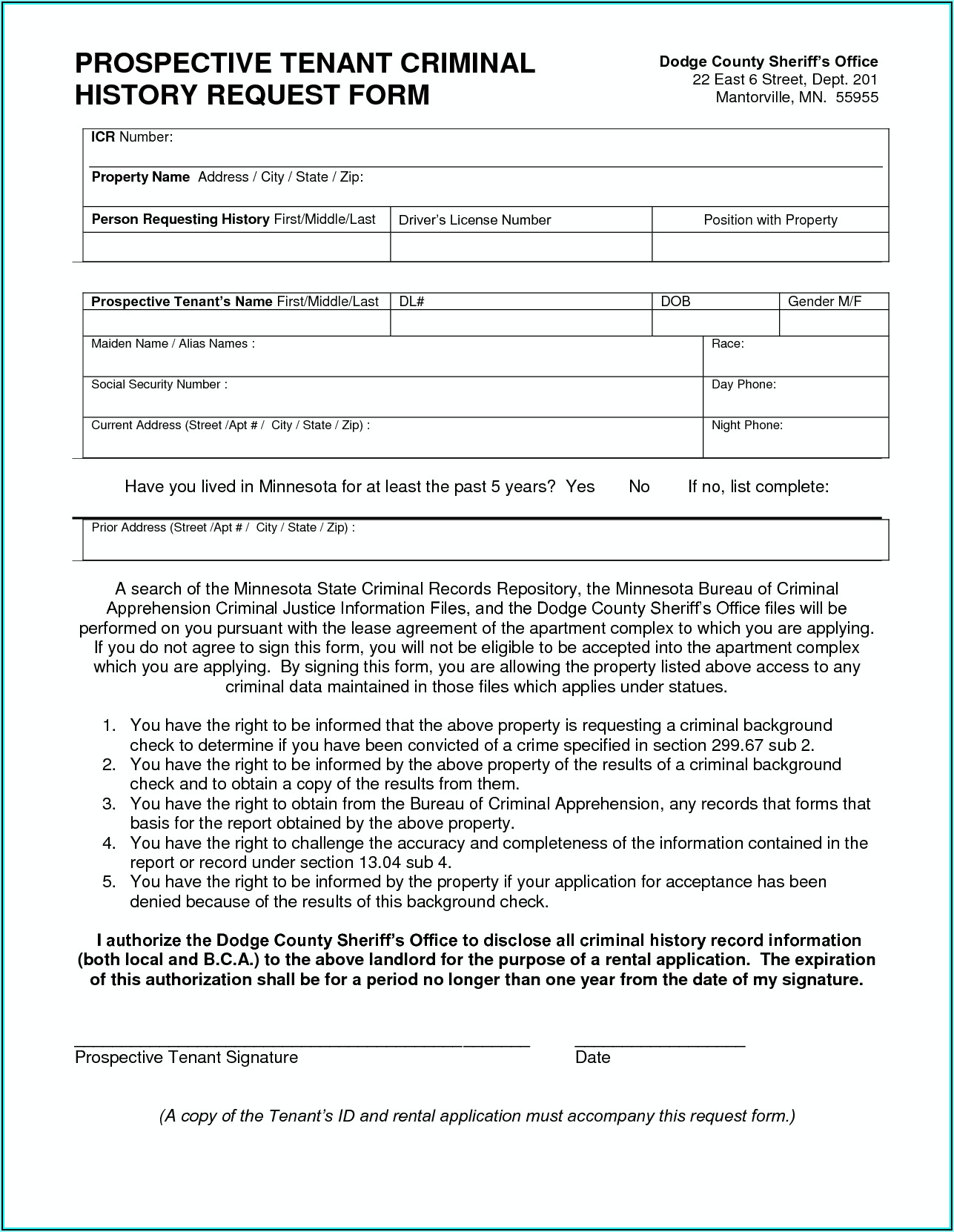 Background Check For Tenants Authorized Form