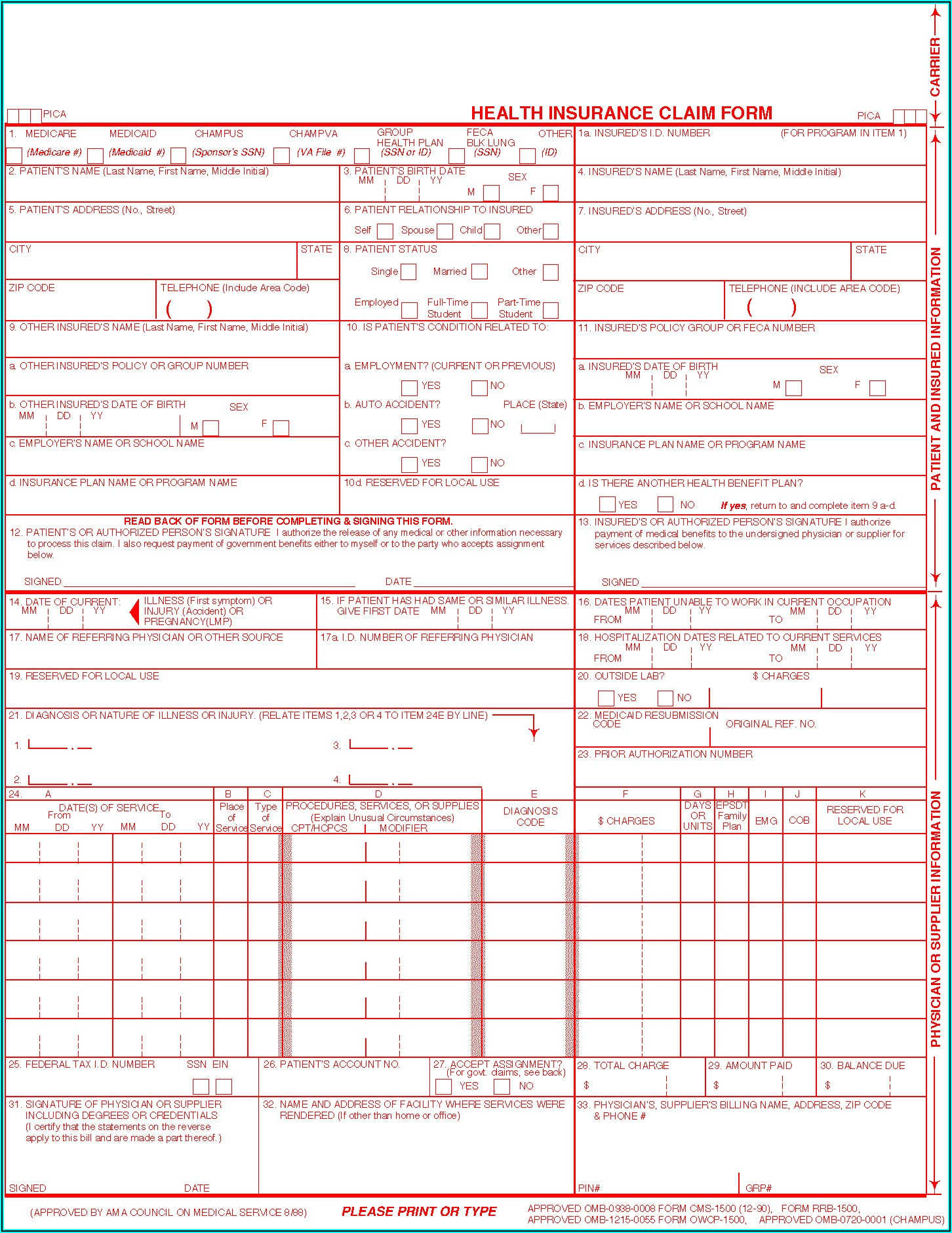 Blank Fillable Cms 1500 Form