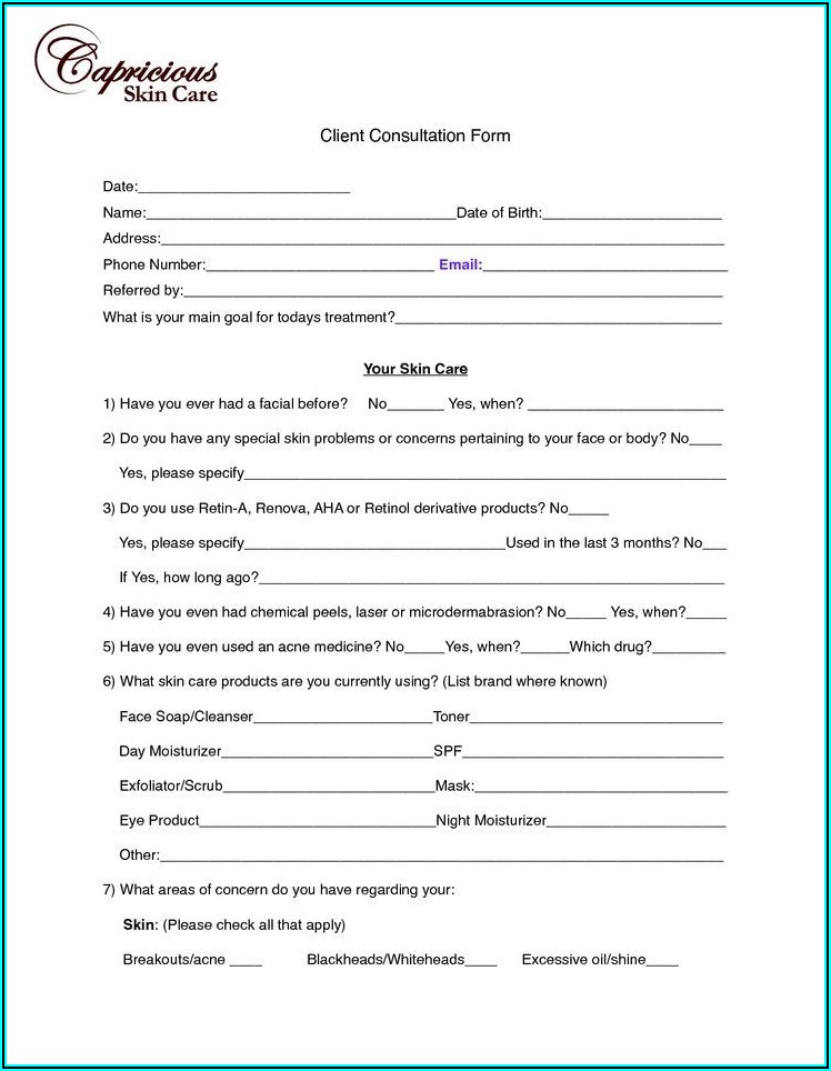 Client Intake Form Cosmetology Definition