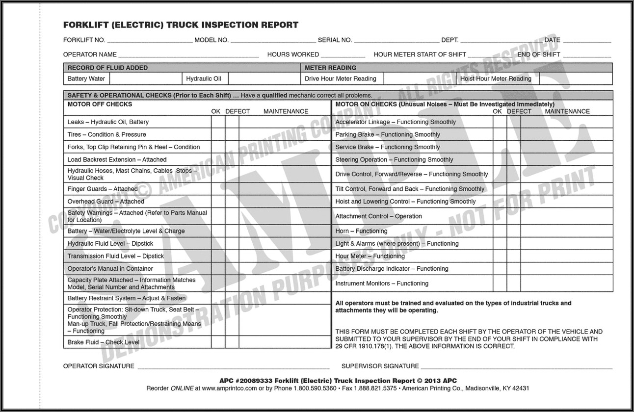 Daily Forklift Inspection Form Free