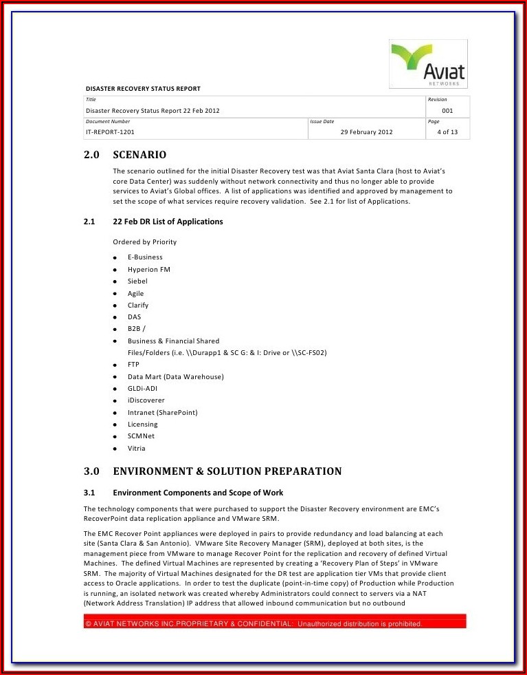 Disaster Recovery Exercise Report Template