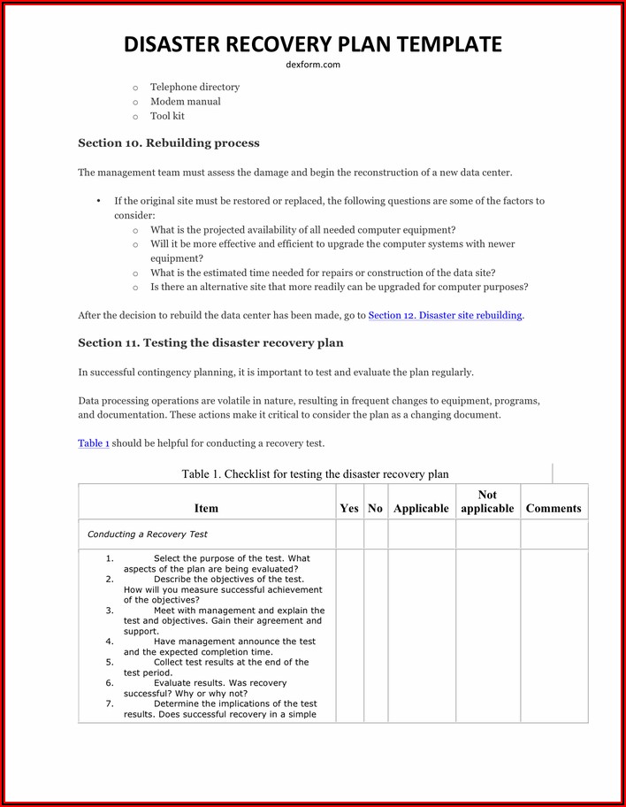 Disaster Recovery Test Results Report Template
