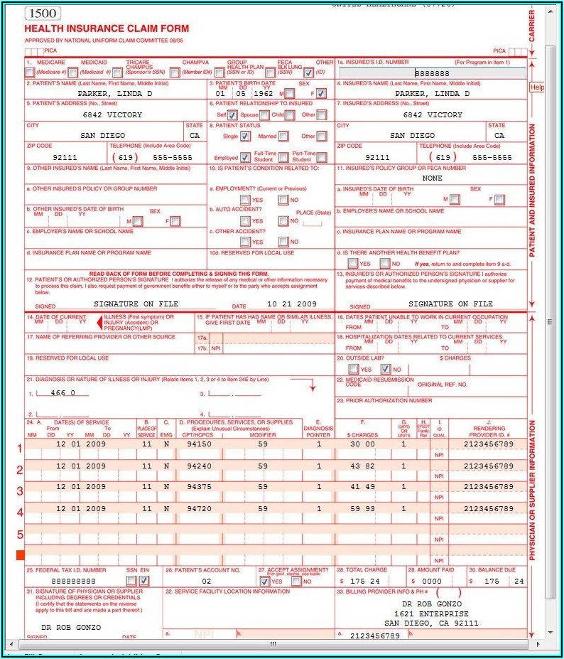 Example Of 1500 Claim Form Filled Out