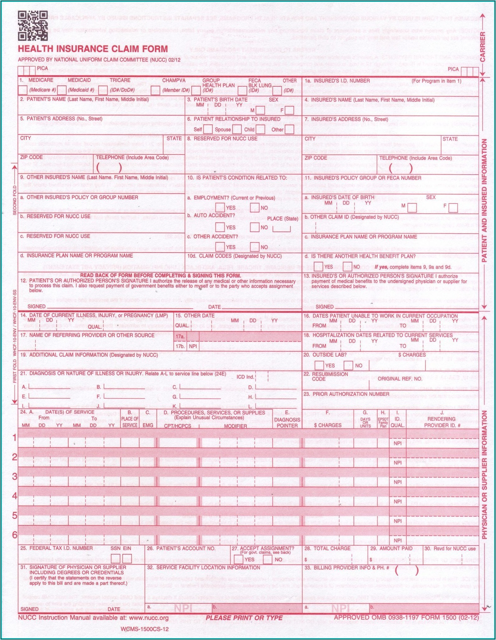 Example Of Cms 1500 Claim Form
