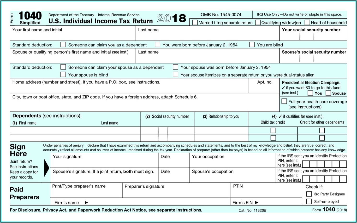 Federal Income Tax Form 1040ez 2019