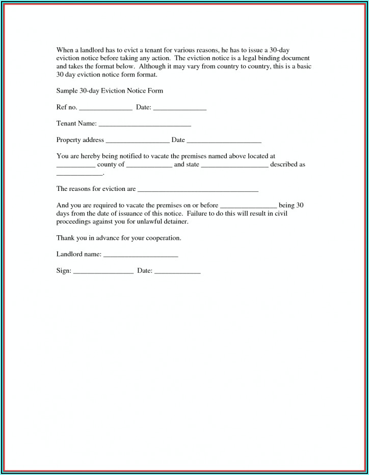 Form For Eviction Notice For Tenant