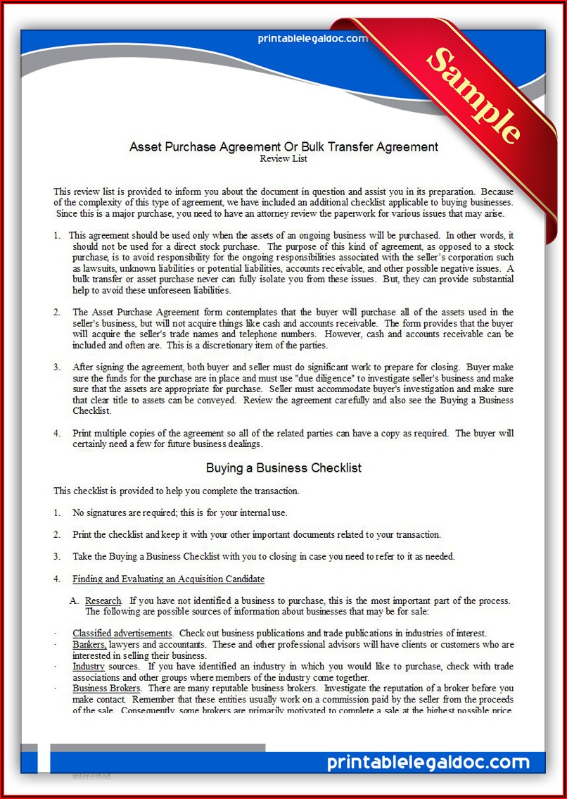 Free Business Asset Purchase Agreement Template