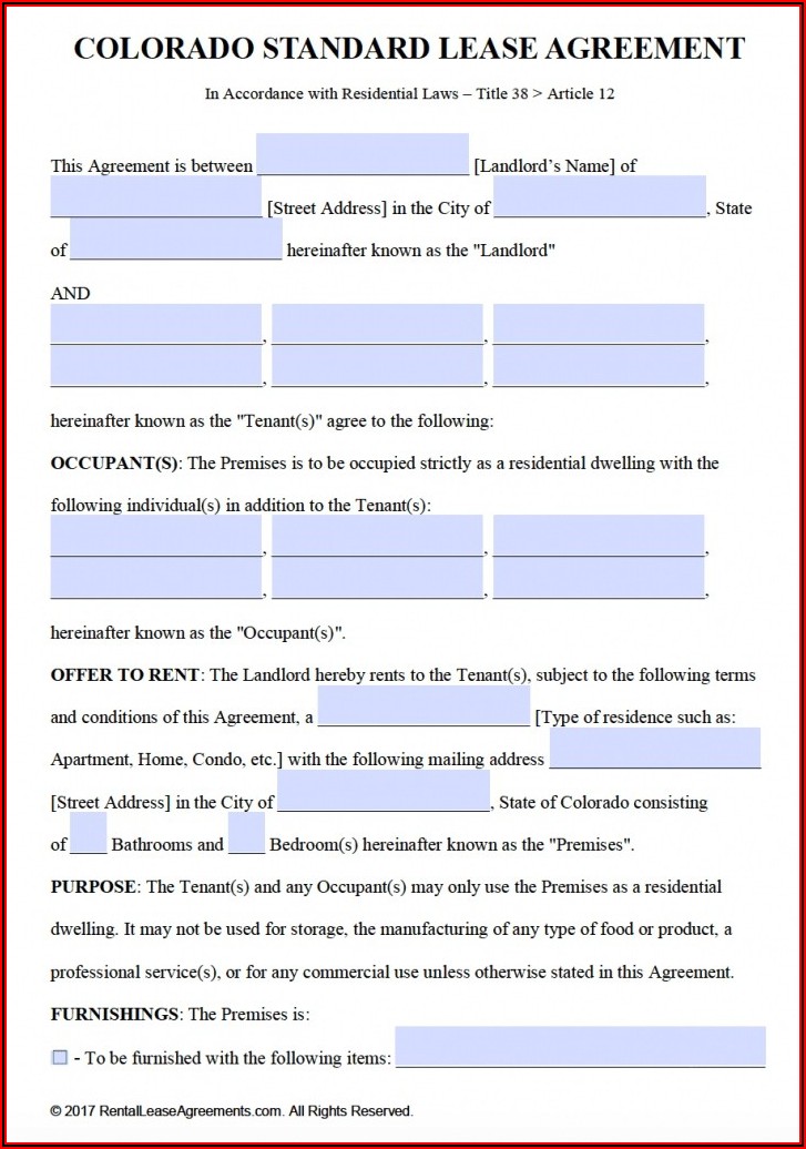 Free Colorado Residential Lease Agreement Template