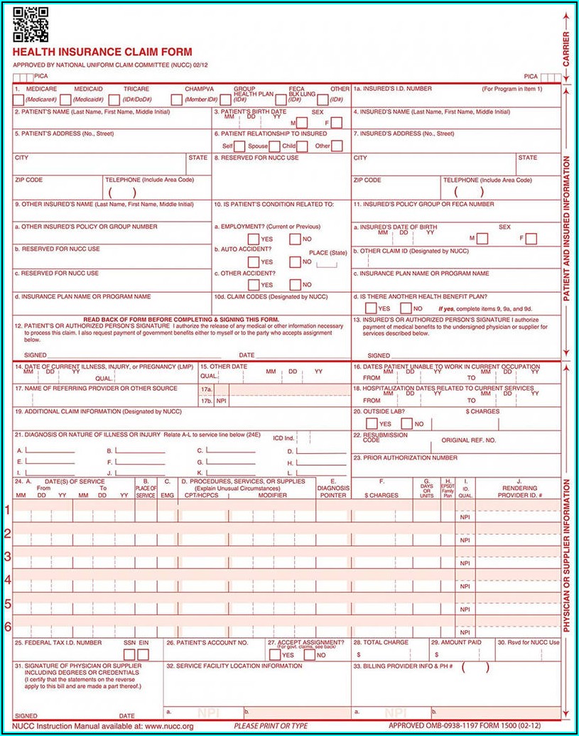 Free Fillable Cms 1500 Form 0212