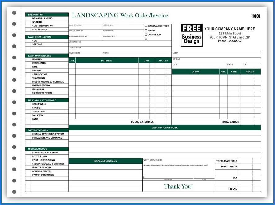 Free Printable Landscape Estimate Forms