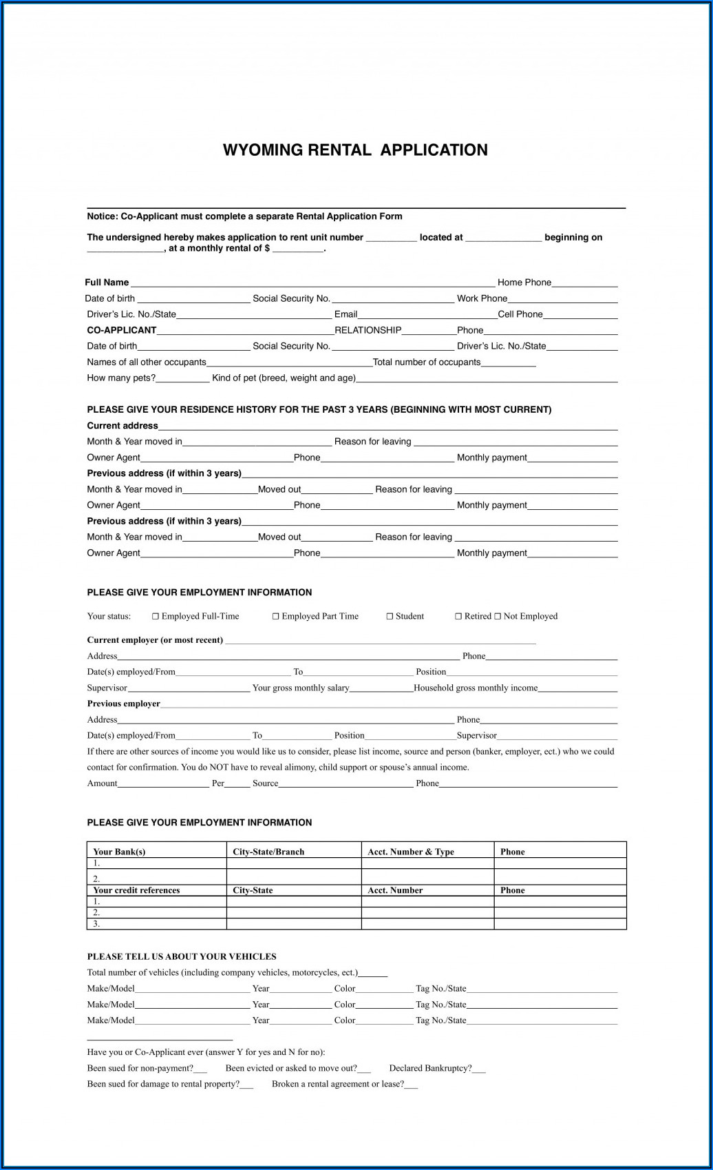 Free Rental Form Template