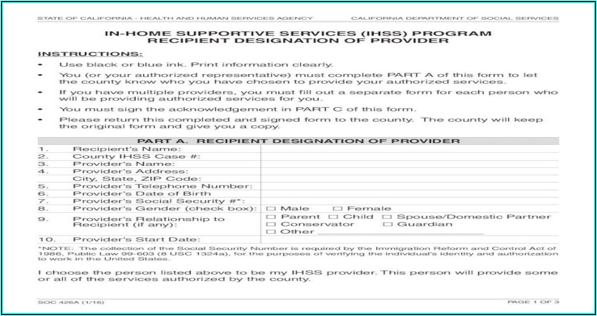 Ihss Provider Enrollment Form Soc 426