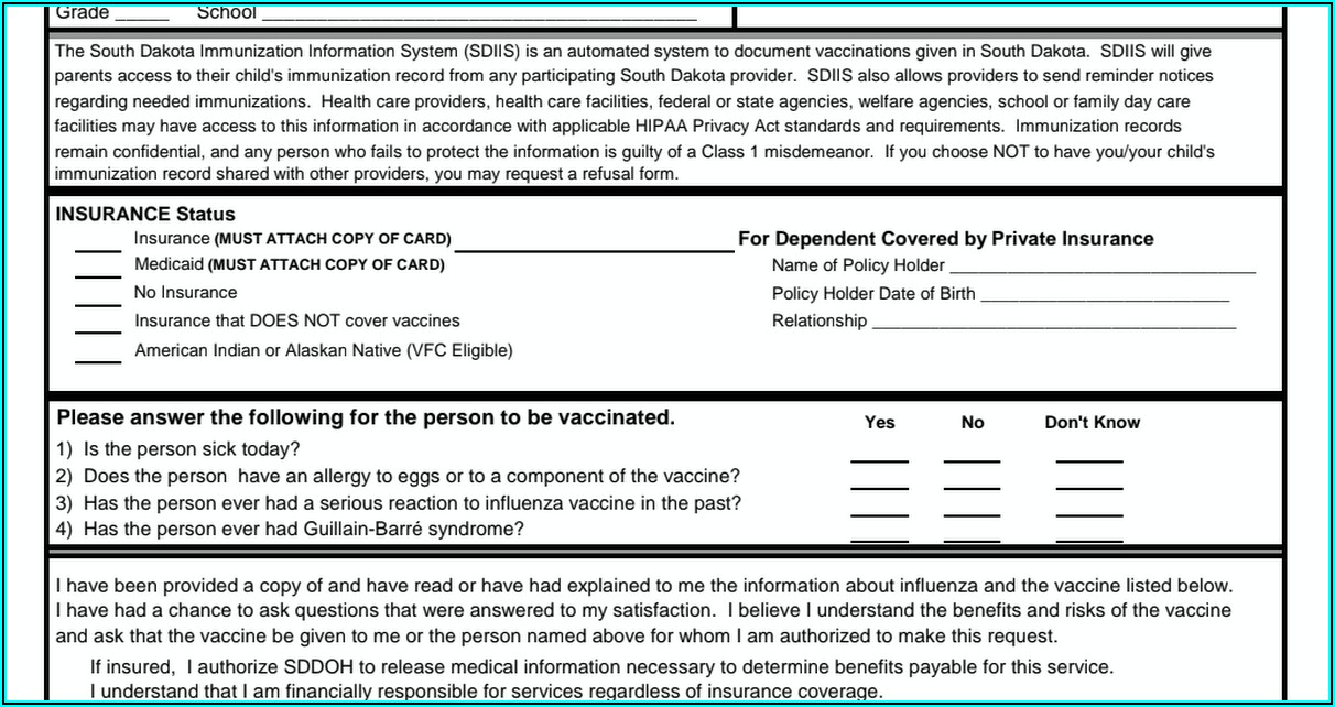 Influenza Vaccine Consent Form 2019