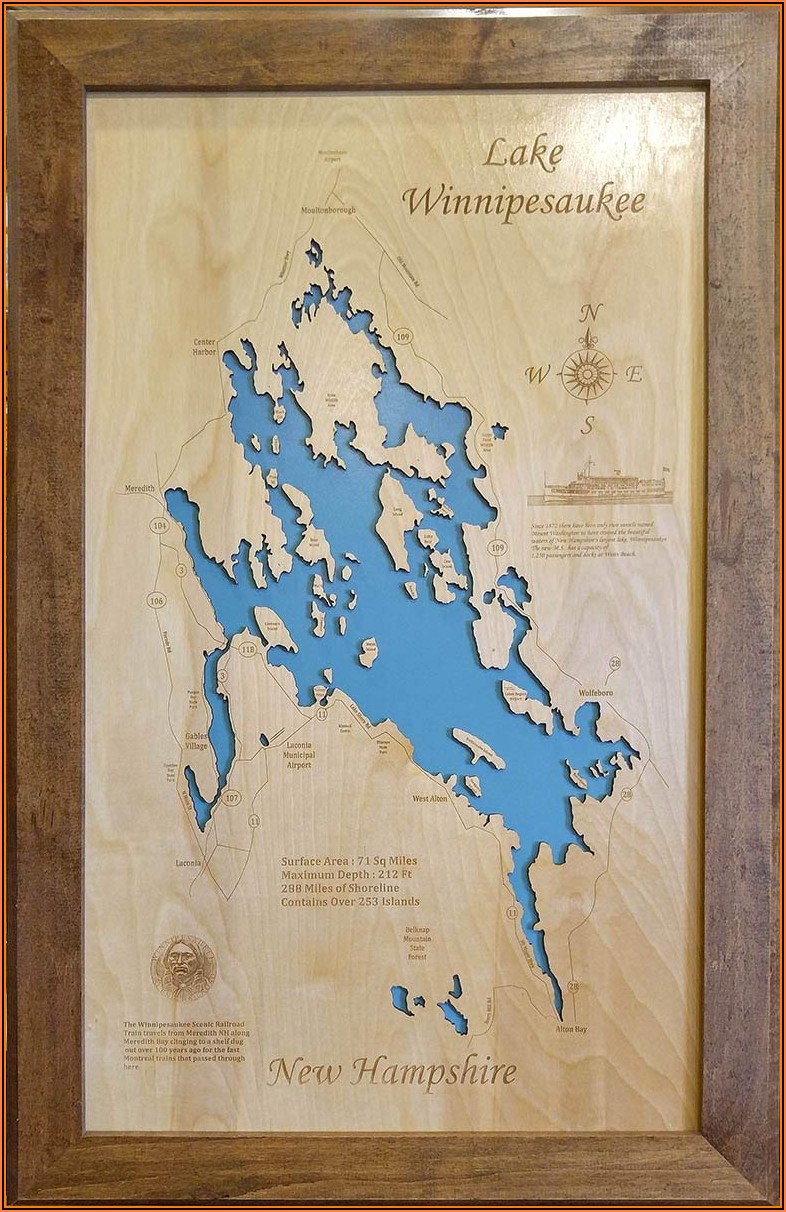 Lake Winnipesaukee Map Framed