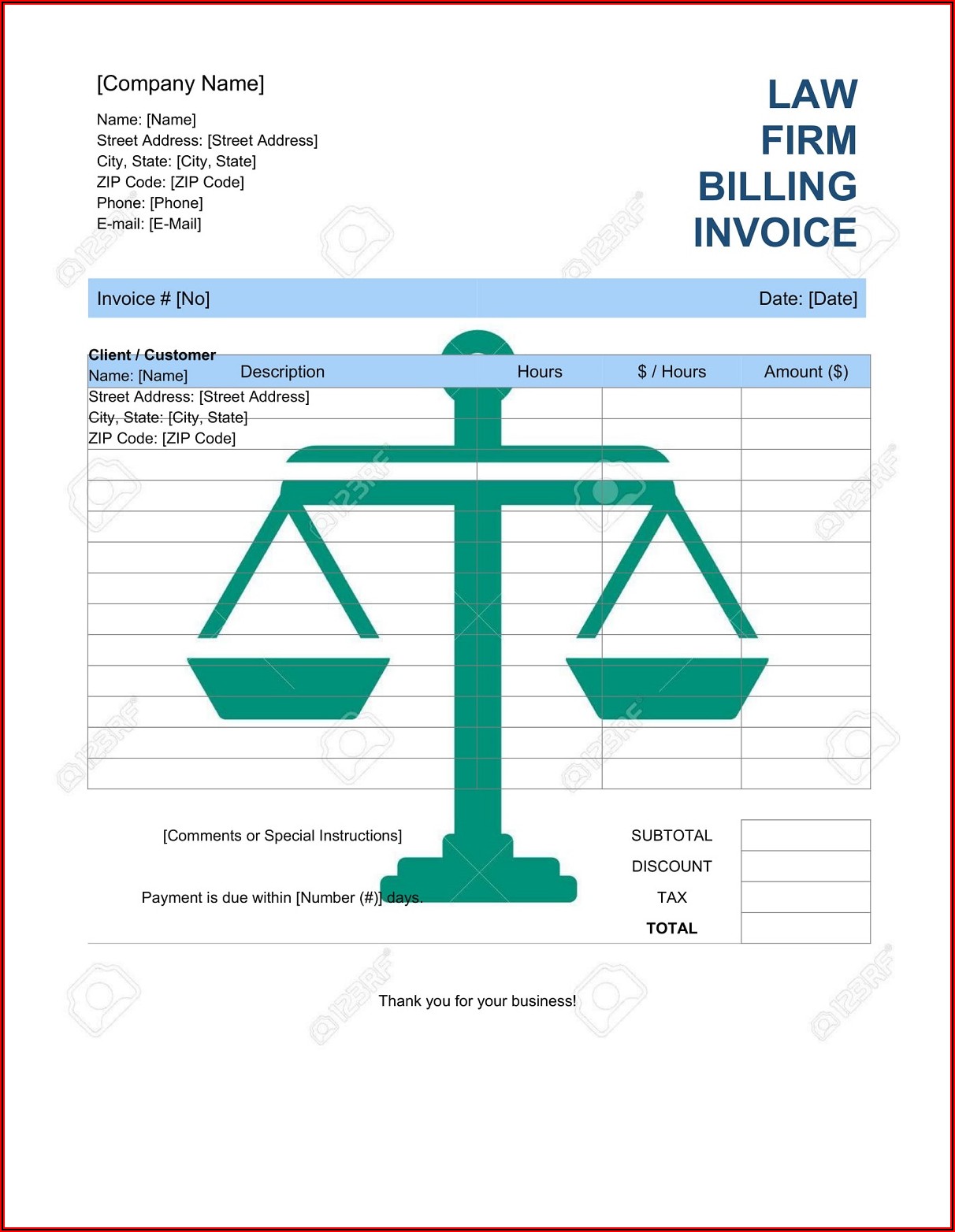 Law Firm Invoice Template Word