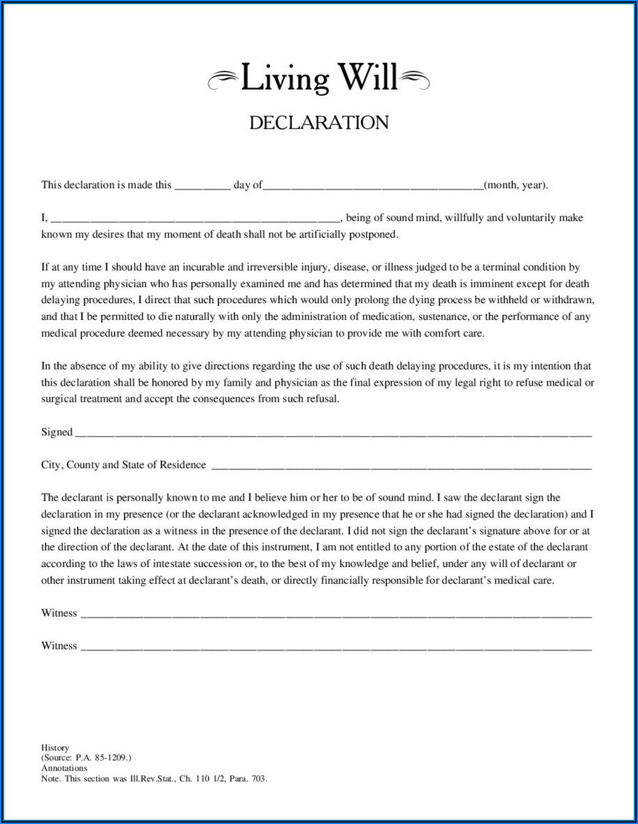 Legal Form For Living Will