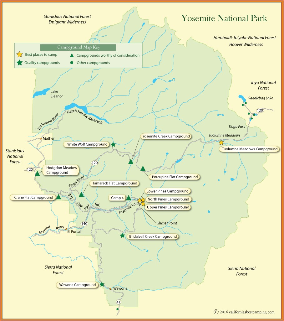 Map Of Yosemite National Park Campgrounds