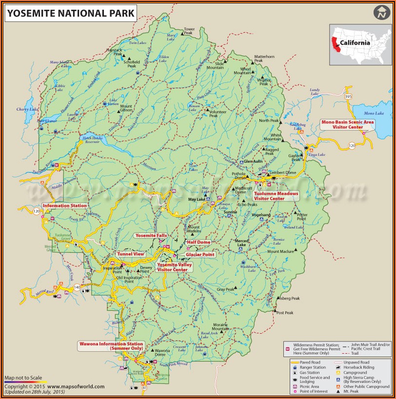 Map Of Yosemite National Park Lodging