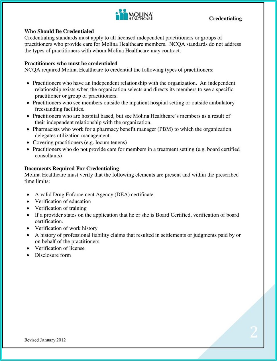 Molina Healthcare Credentialing Forms