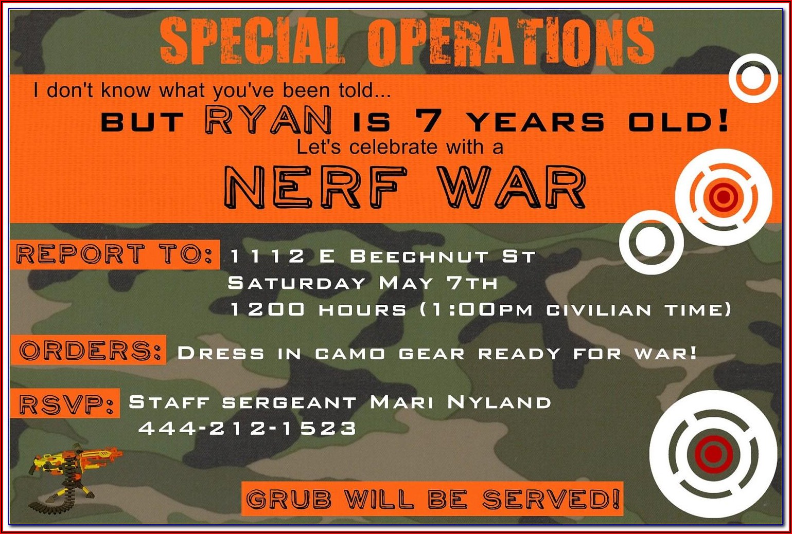 Nerf Gun Invitation Template Free