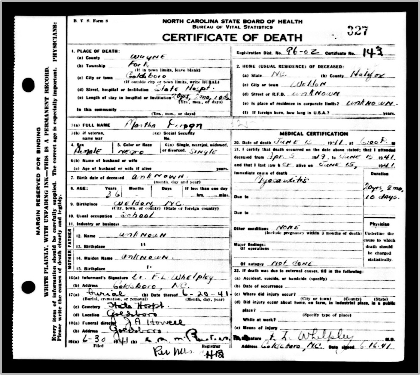 North Carolina Death Certificate Form