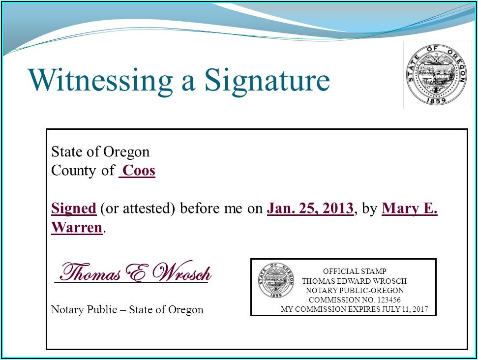 Notary Acknowledgement Form Oregon