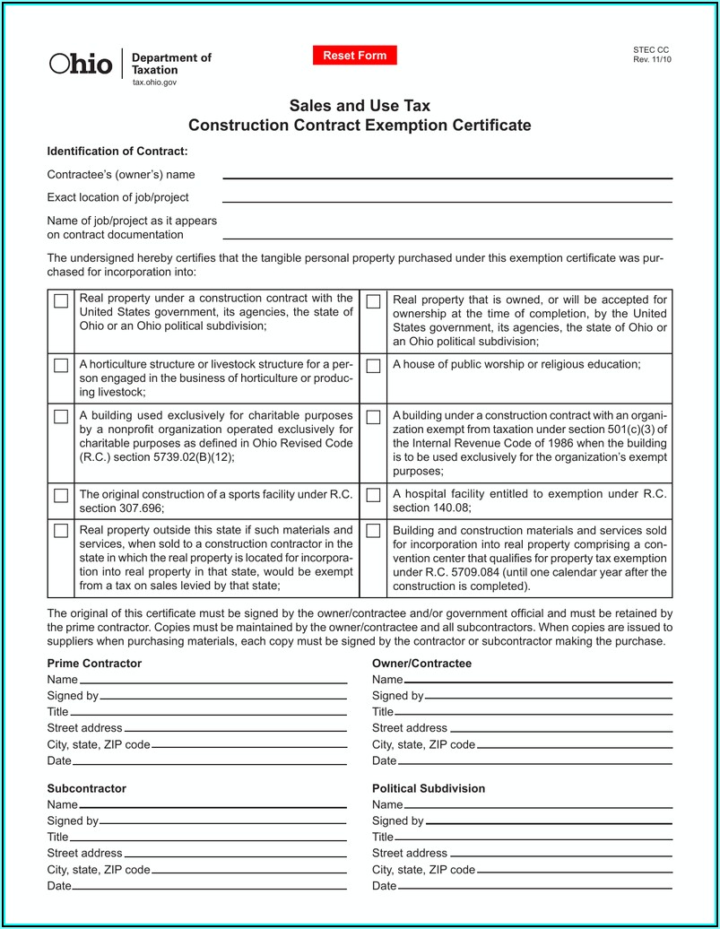 Ohio.gov Tax Exempt Form