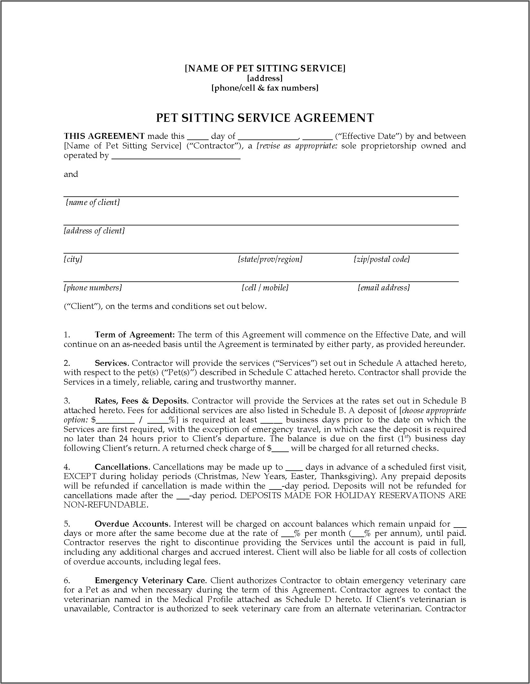 Pet Sitter Contract Forms