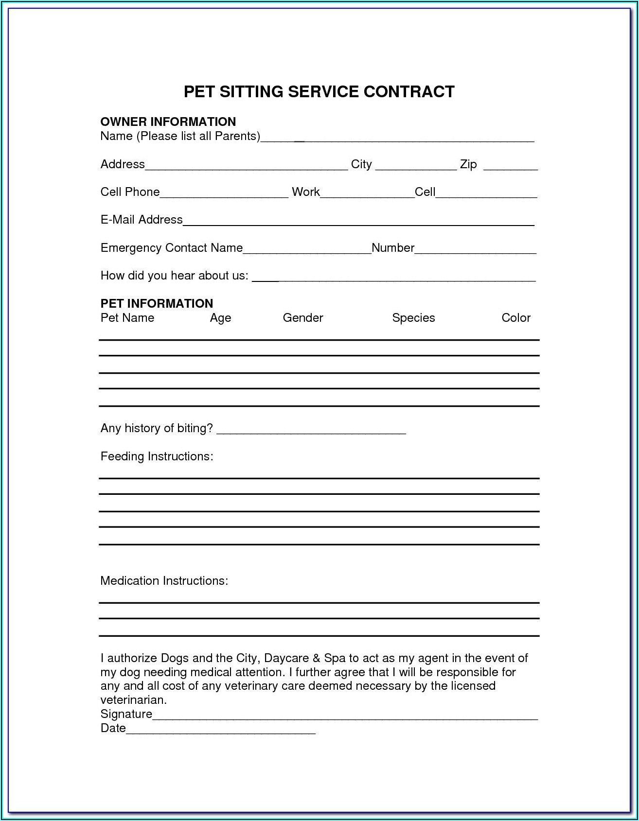 Pet Sitting Contract Forms