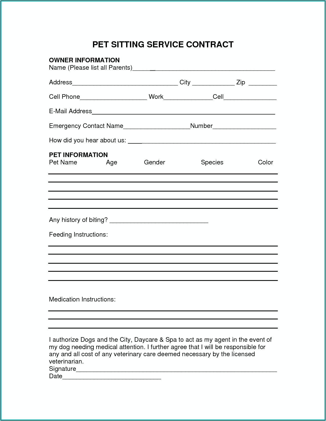 Pet Sitting Contract Template Pdf