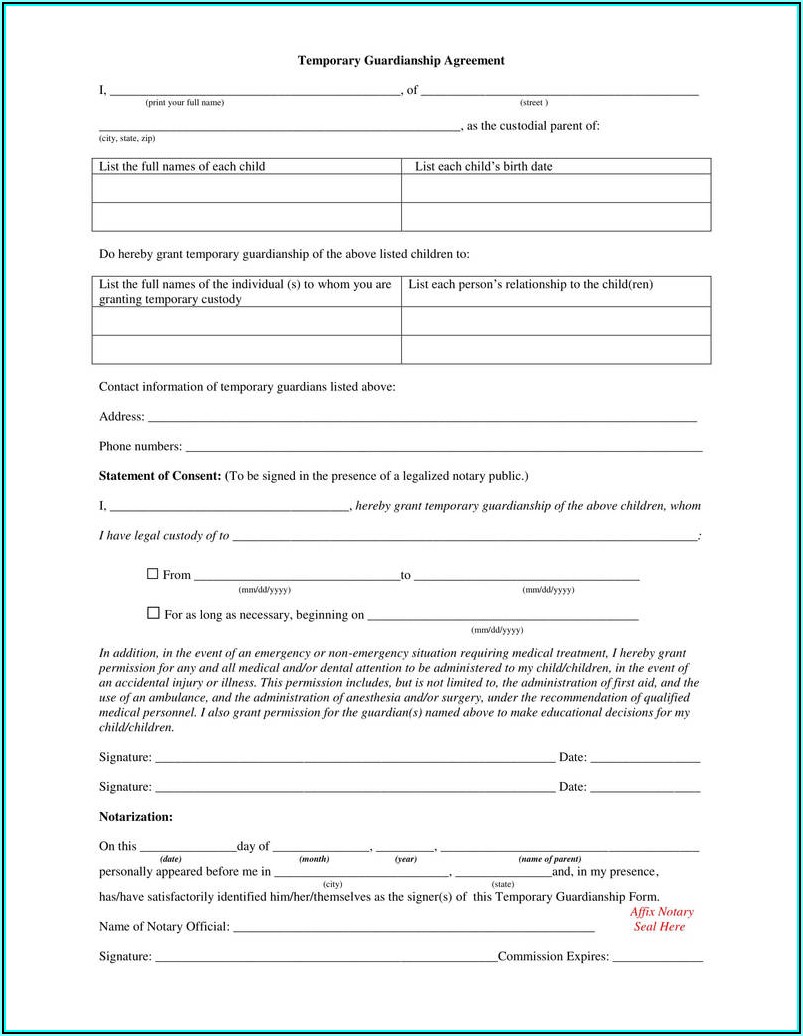 Power Of Attorney Form For Guardianship