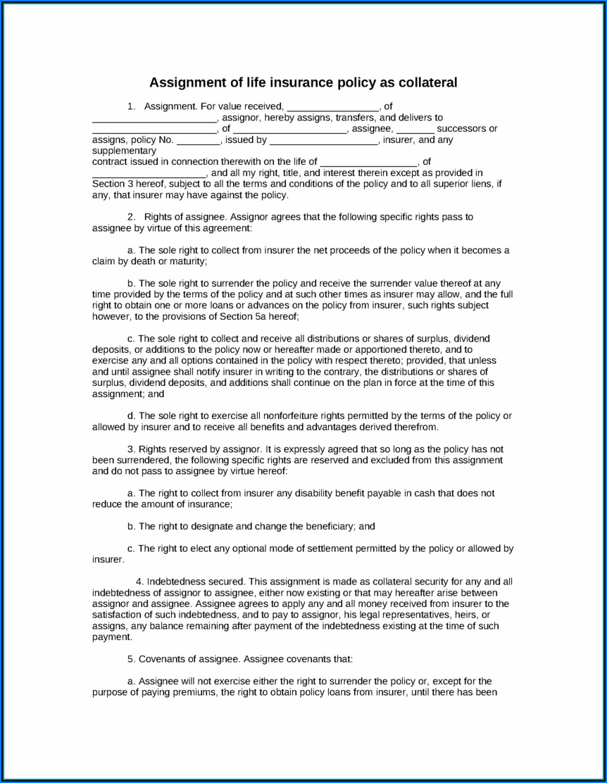 Principal Life Insurance Collateral Assignment Form Form