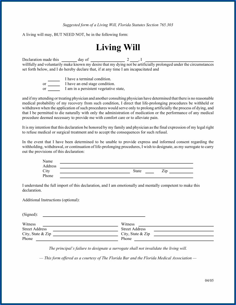 Printable Form For Living Will