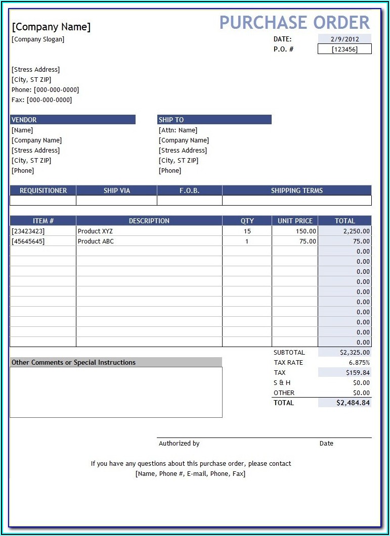 Purchase Order Format Excel