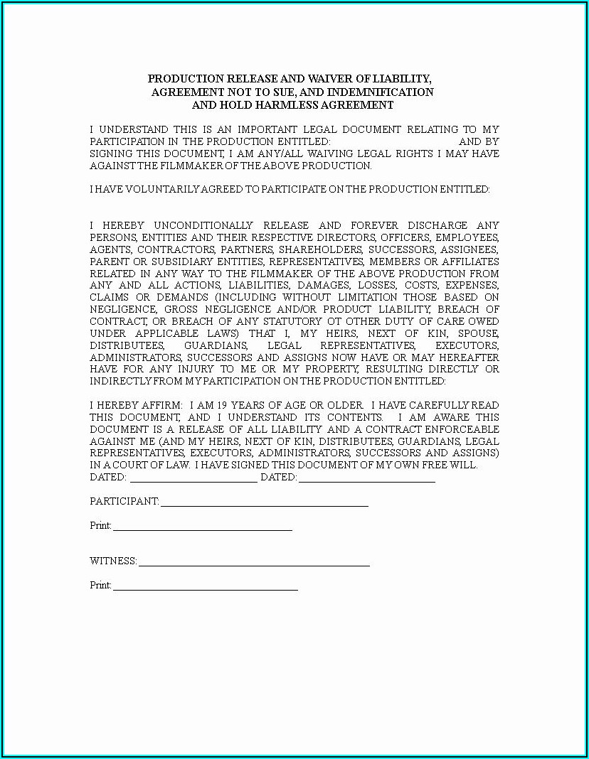 Release Of Liability Waiver Form Template