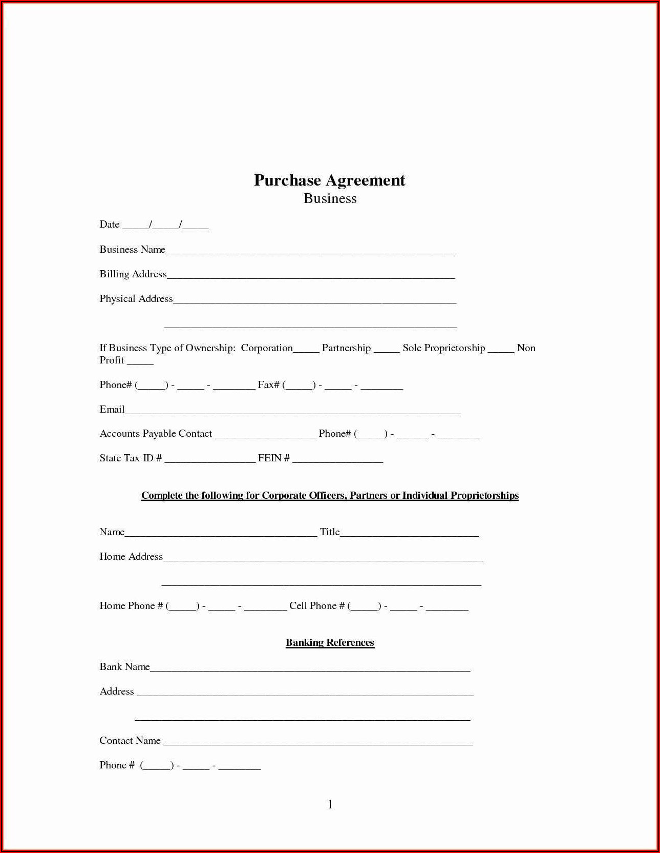 Small Business Purchase Agreement Template Free