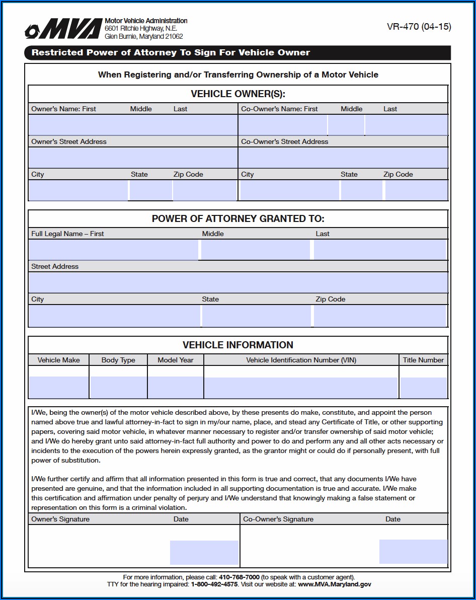 State Of Maryland Power Of Attorney Form 548