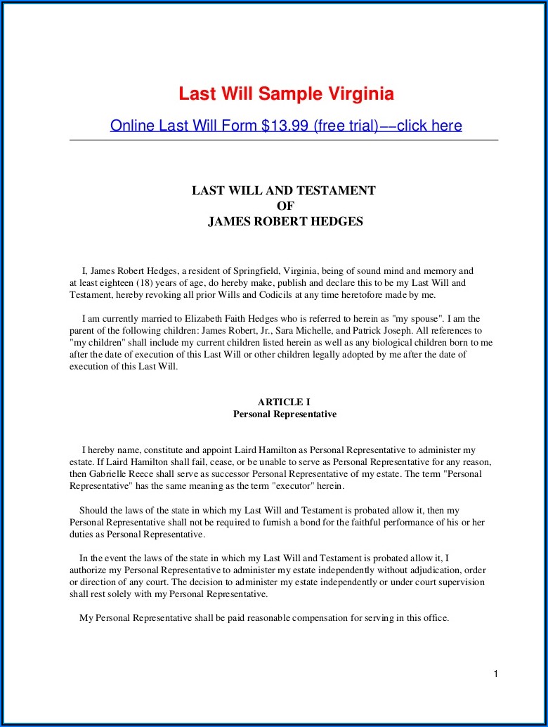 State Of Texas Last Will And Testament Form
