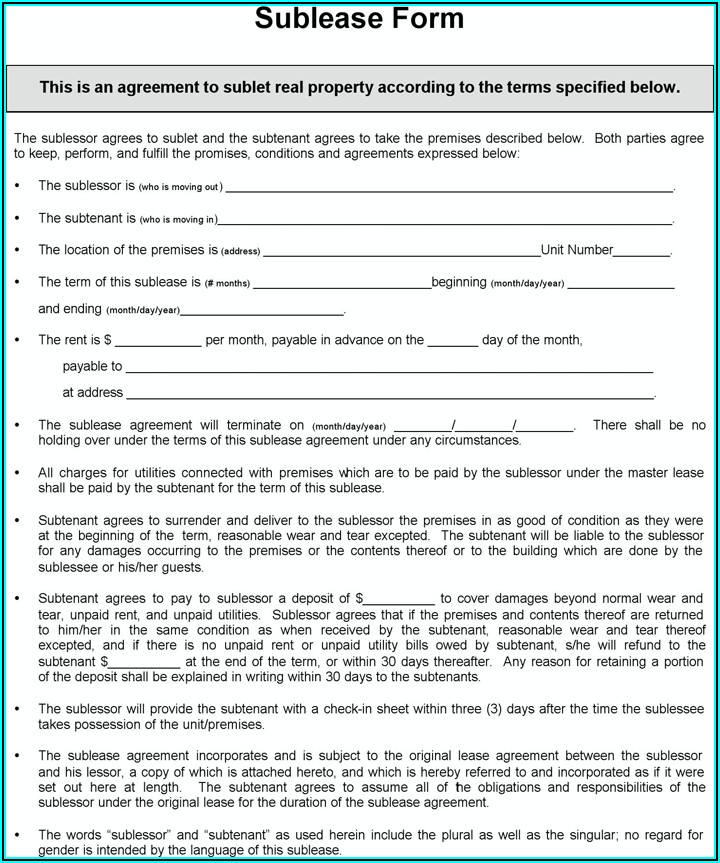 Sublease Form