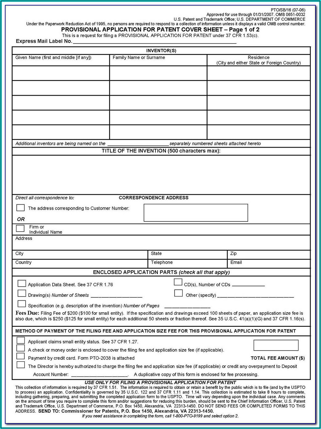 Uspto Provisional Patent Forms