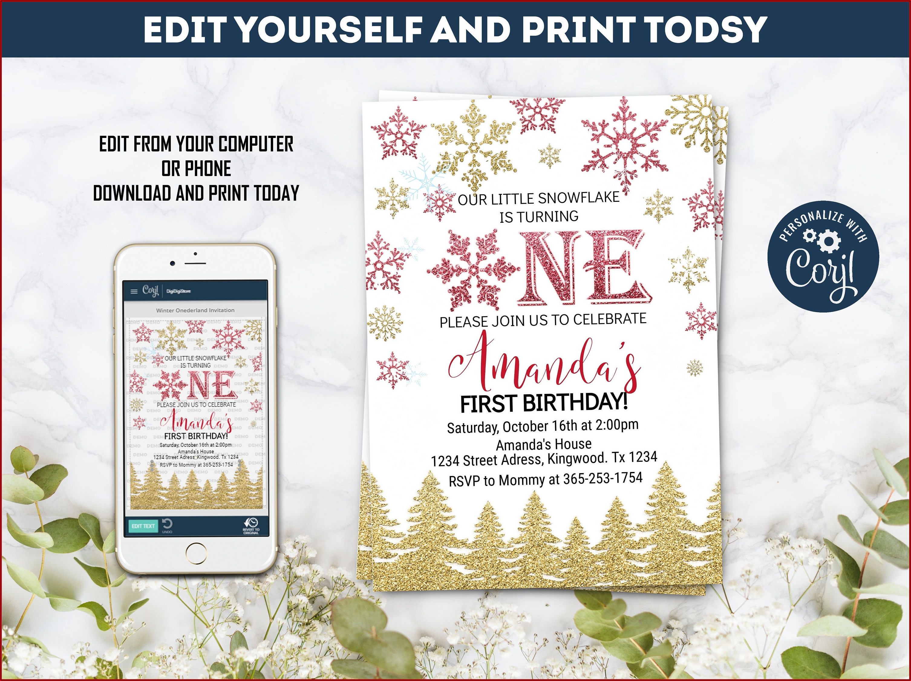 Winter Onederland Party Invitation Template