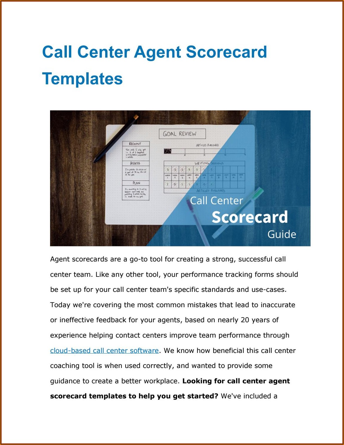 Call Center Agent Scorecard Template