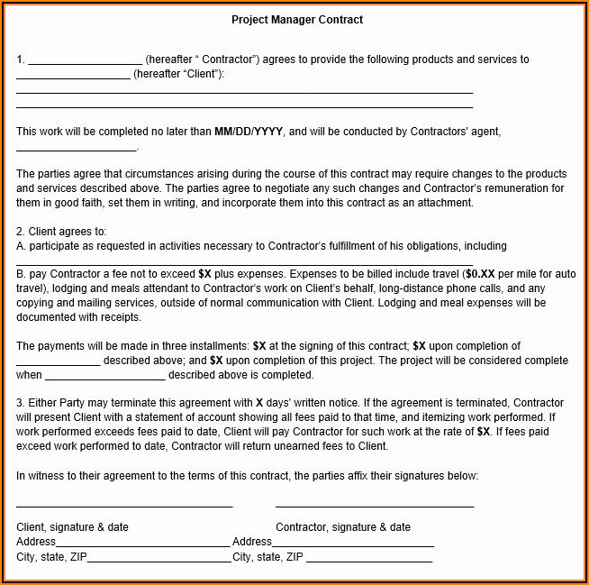 Construction Project Manager Contract Template