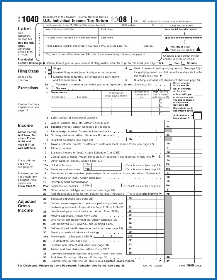 Federal Tax Return Form 1040 V