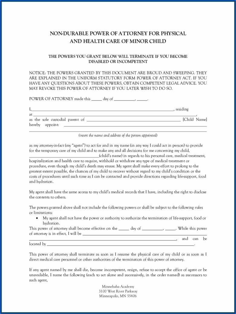 Free Durable Power Of Attorney Form Mn