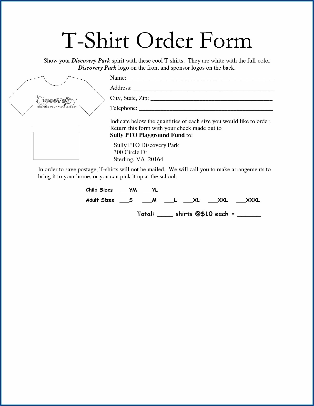 Free Editable T Shirt Order Form Template