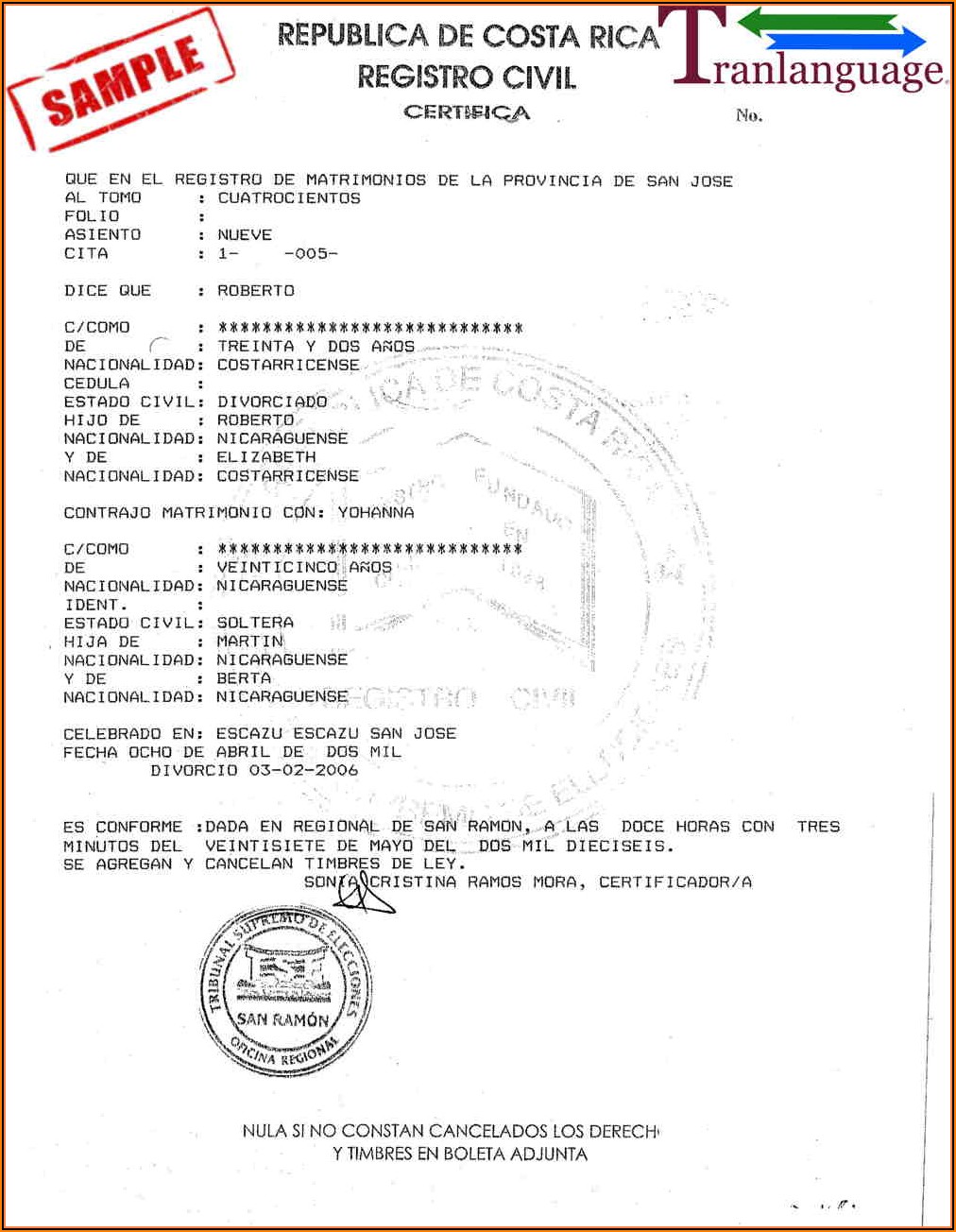 Free Marriage Certificate Translation Template From Spanish To English