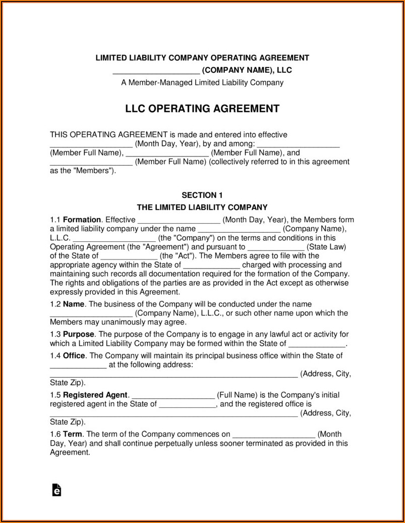 Free Single Member Llc Operating Agreement Template