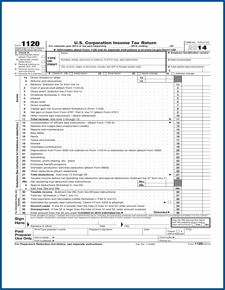 Irs Form 1120 S 2014