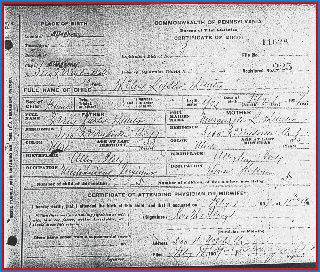 Kentucky Birth Certificate Form